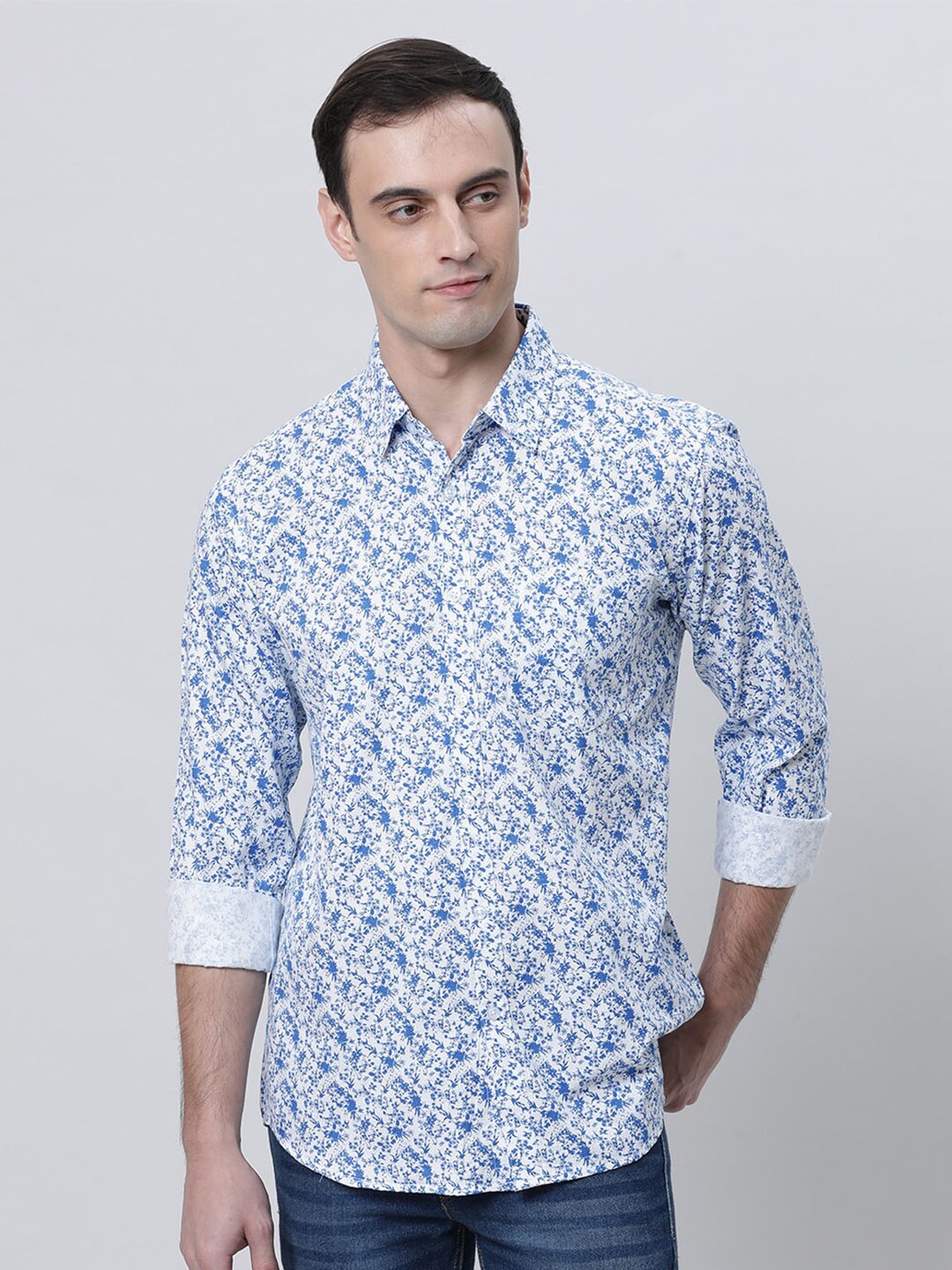 

THE SOUL PATROL Floral Printed Cotton Spread Collar Opaque Casual Shirt, White