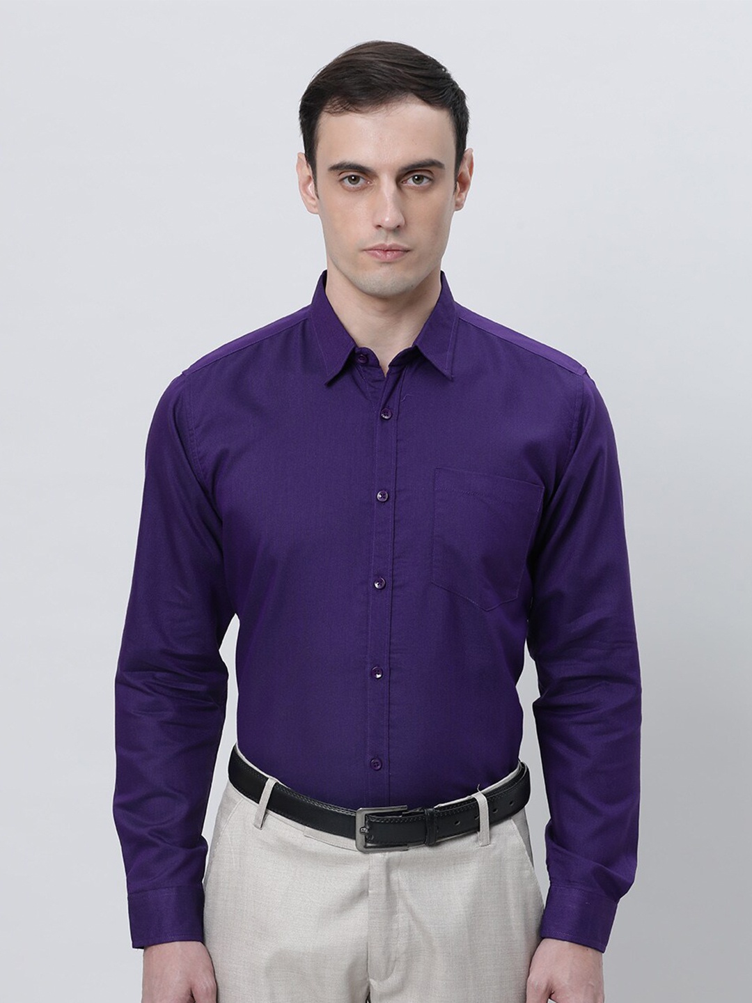 

THE SOUL PATROL Cotton Spread Collar Long Sleeves Opaque Formal Shirt, Violet