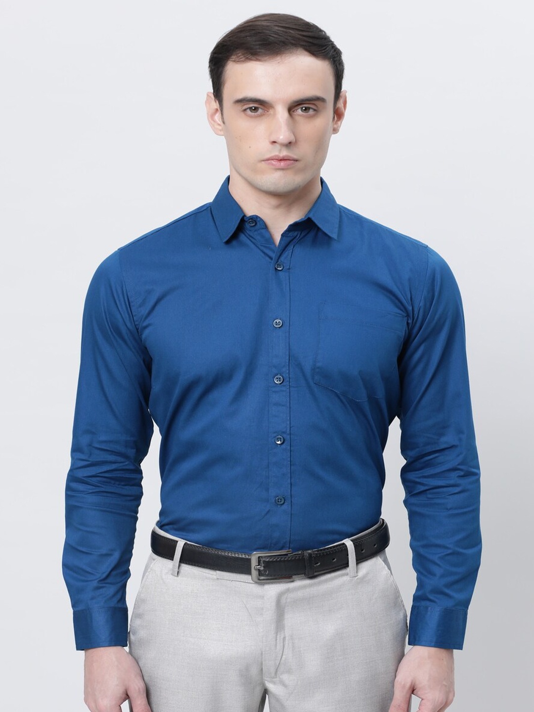 

THE SOUL PATROL Spread Collar Regular Fit Pure Cotton Formal Shirt, Blue