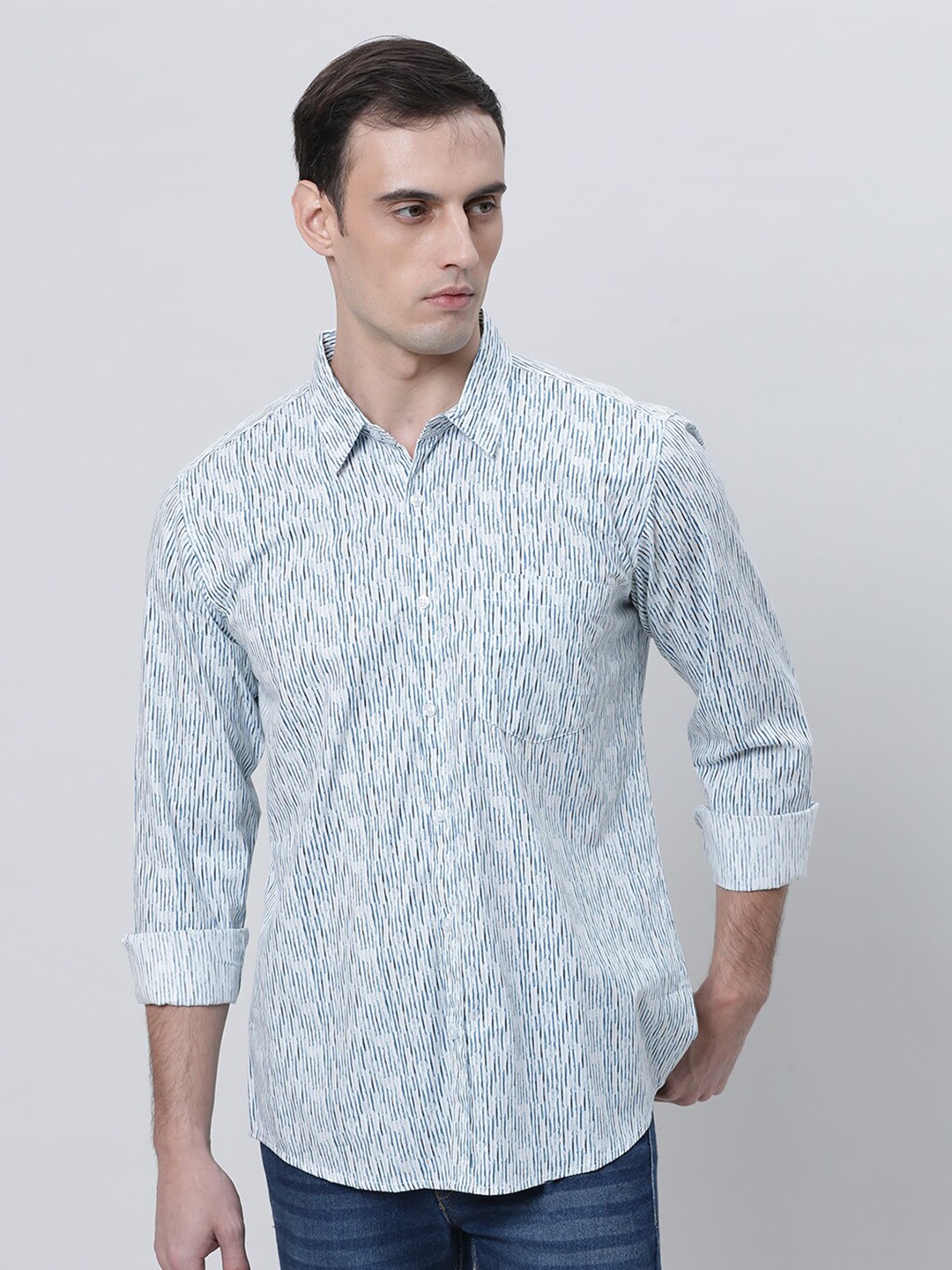 

THE SOUL PATROL Abstract Printed Cotton Spread Collar Opaque Casual Shirt, White