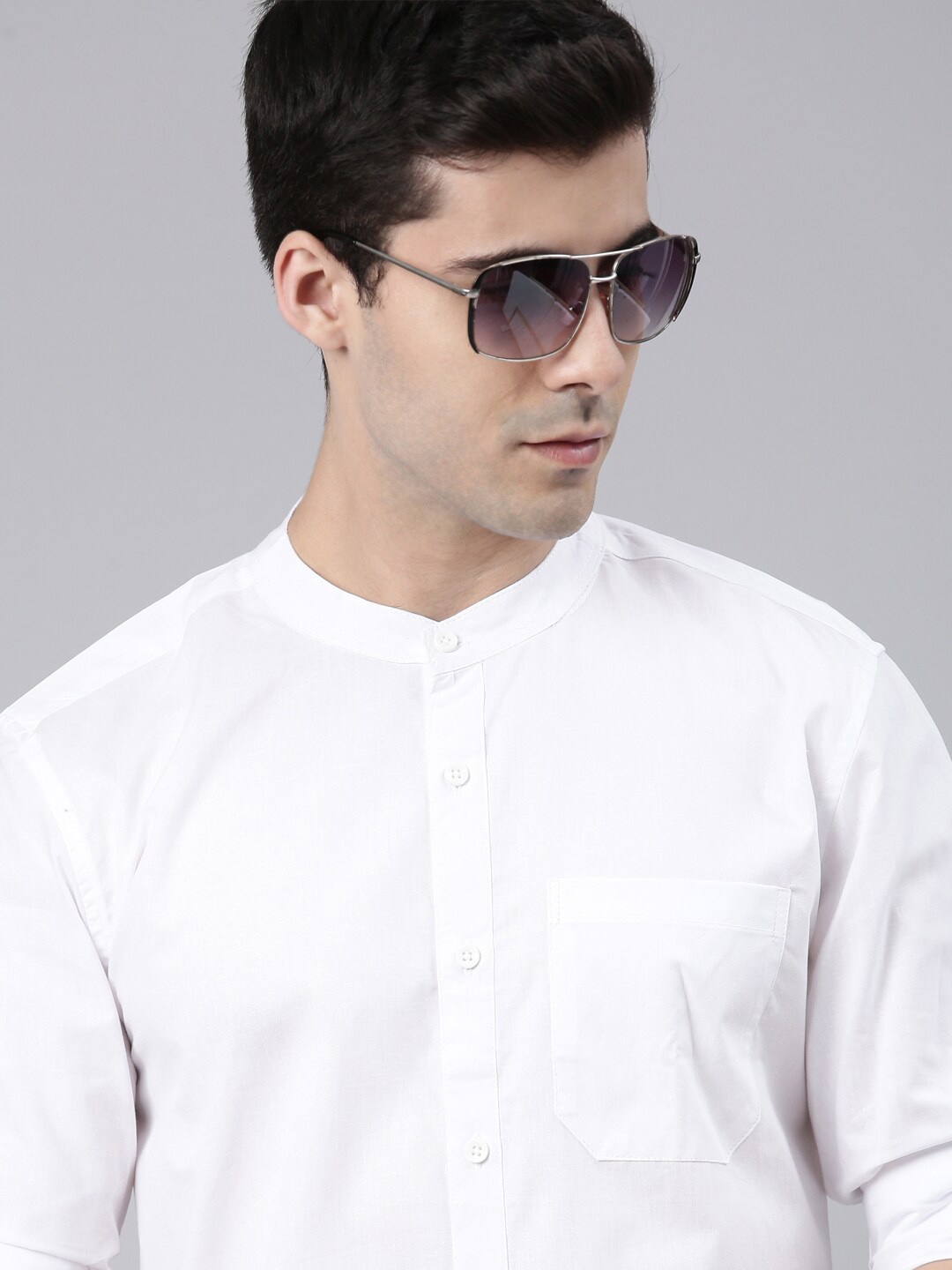 

THE SOUL PATROL Band Collar Regular Fit Pure Cotton Casual Shirt, White