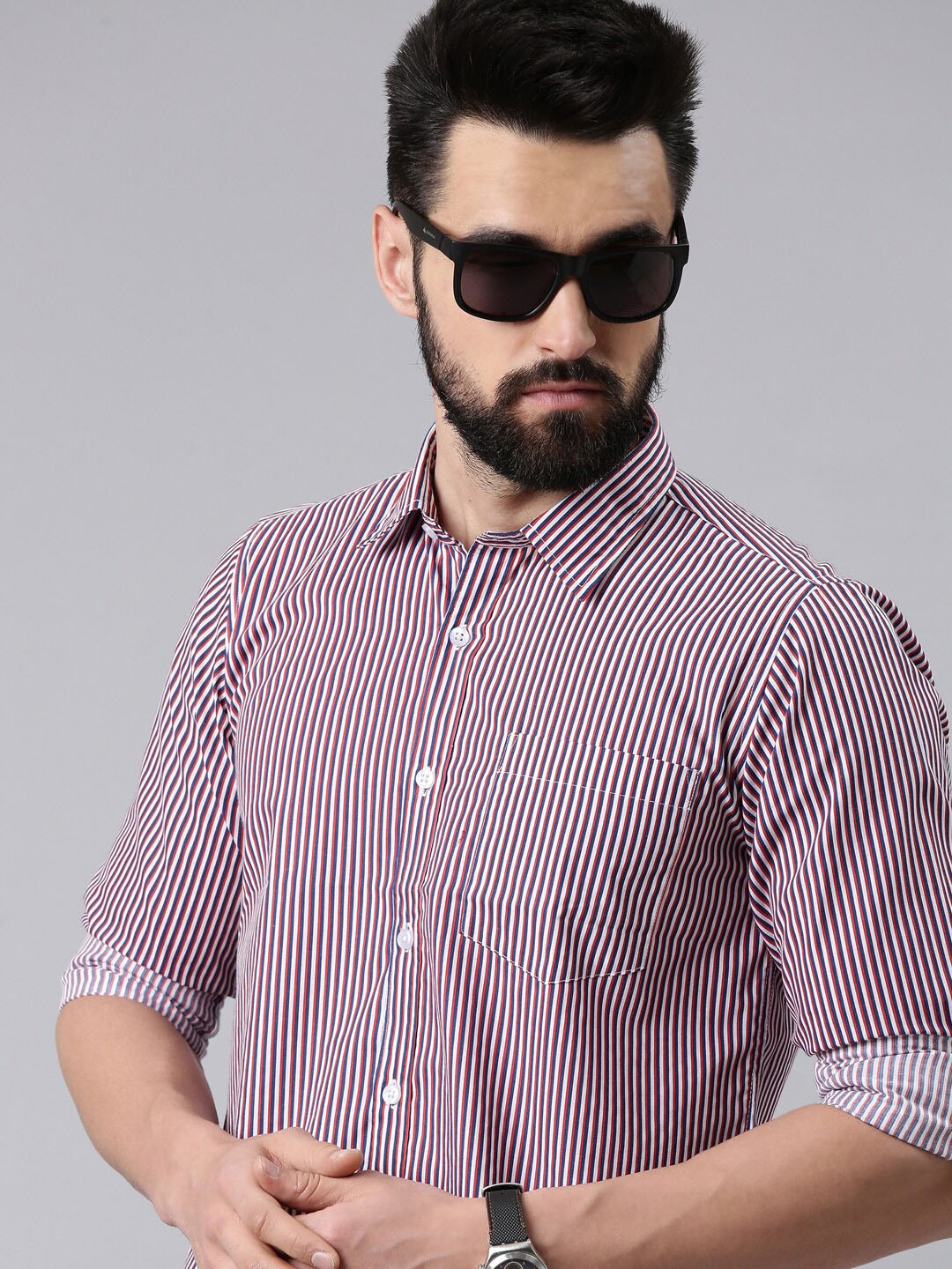 

THE SOUL PATROL Smart Bengal Stripes Striped Cotton Spread Collar Opaque Casual Shirt, White