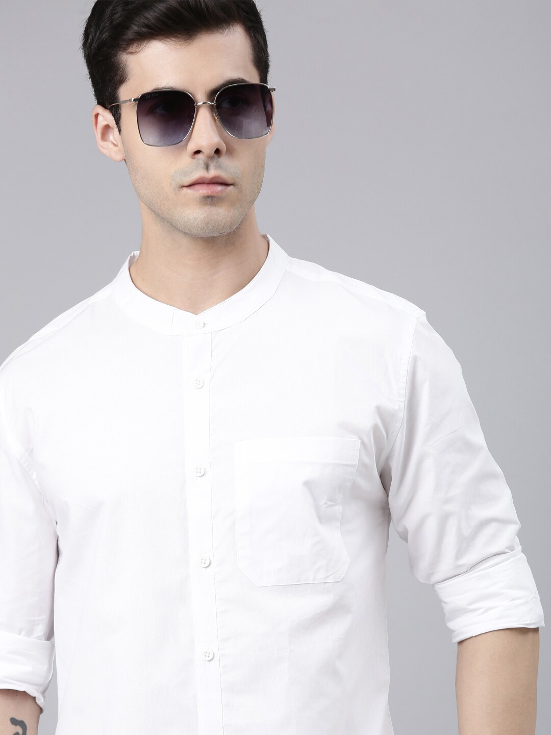 

THE SOUL PATROL Band Collar Regular Fit Pure Cotton Casual Shirt, White