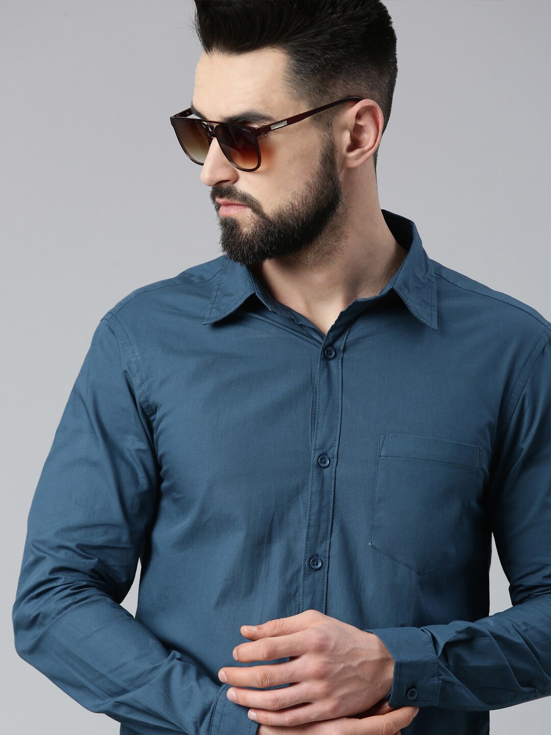 

THE SOUL PATROL Regular Fit Cotton Spread Collar Opaque Casual Shirt, Teal