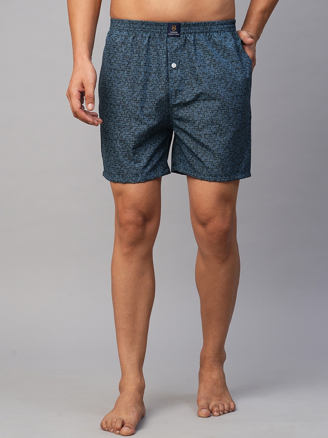

URBAN SCOTTISH Printed Pure Cotton Boxers USBX037_, Blue