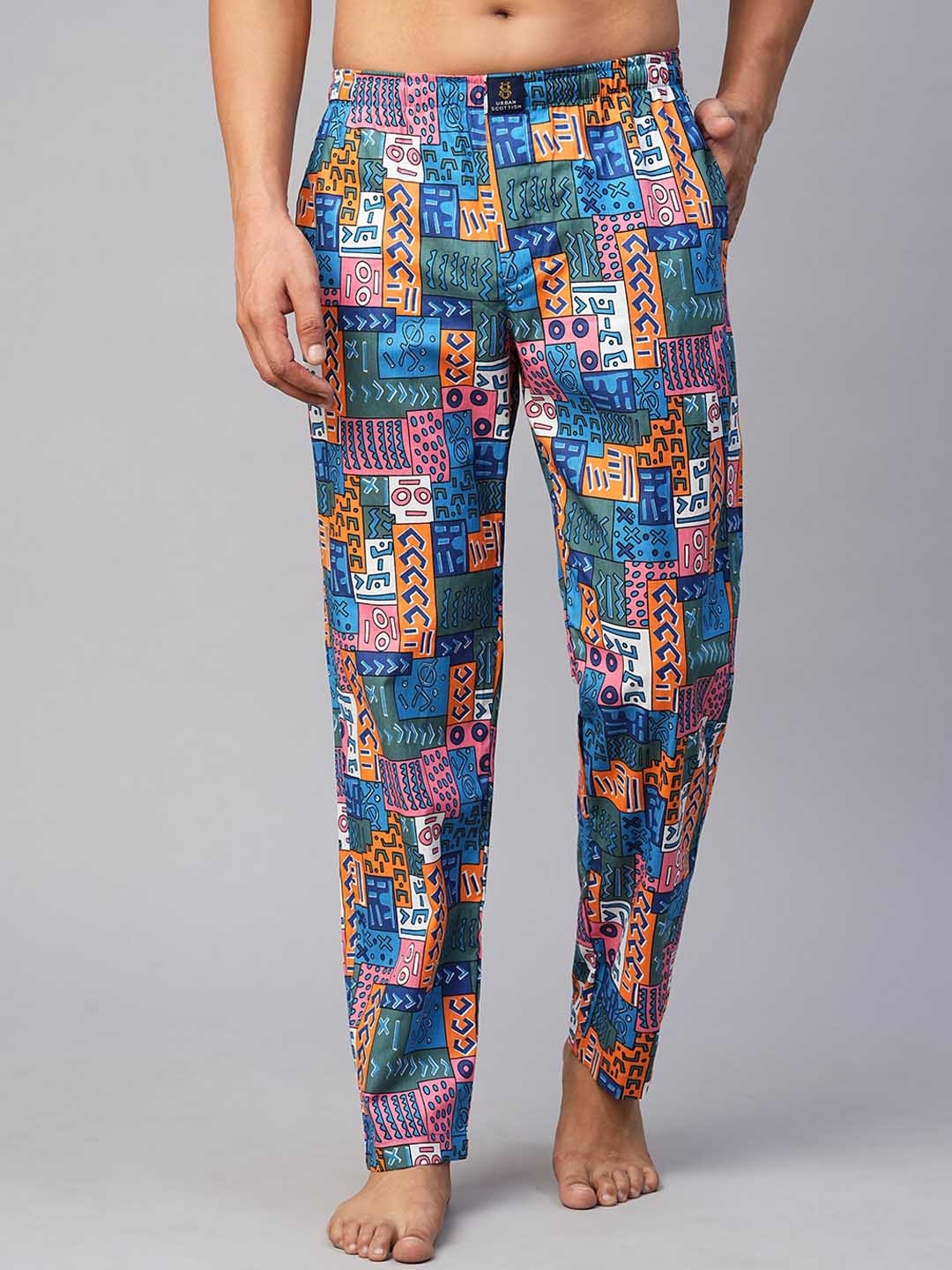 

URBAN SCOTTISH Men Printed Cotton Lounge Pants, Blue