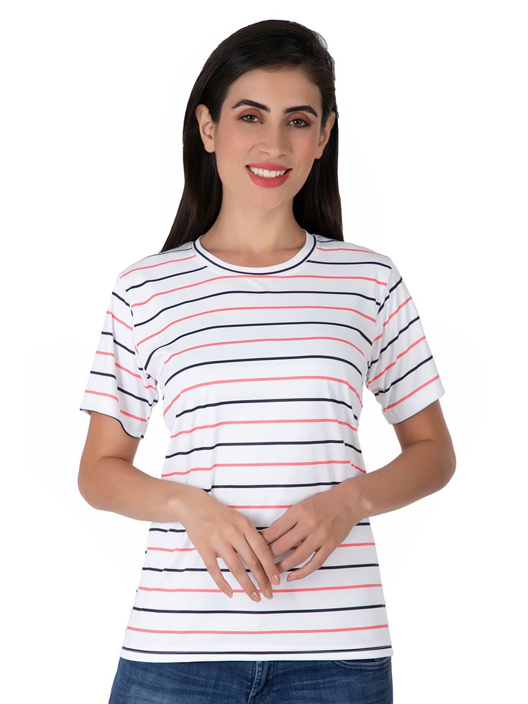 

BAESD Women Striped Pockets T-shirt, White