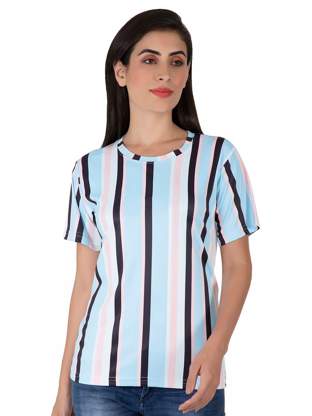

BAESD Women Printed Drop-Shoulder Sleeves Pockets T-shirt, Blue