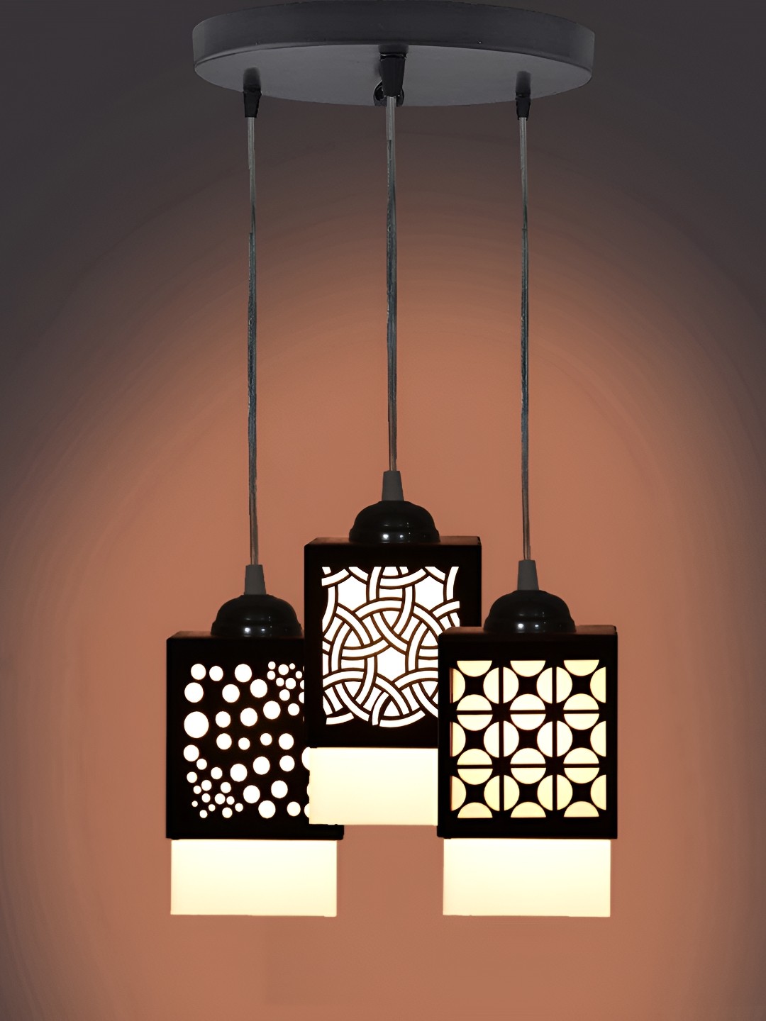 

1ST TIME Black & White Textured Wooden Rectangle Shaped Contemporary Ceiling Lamp