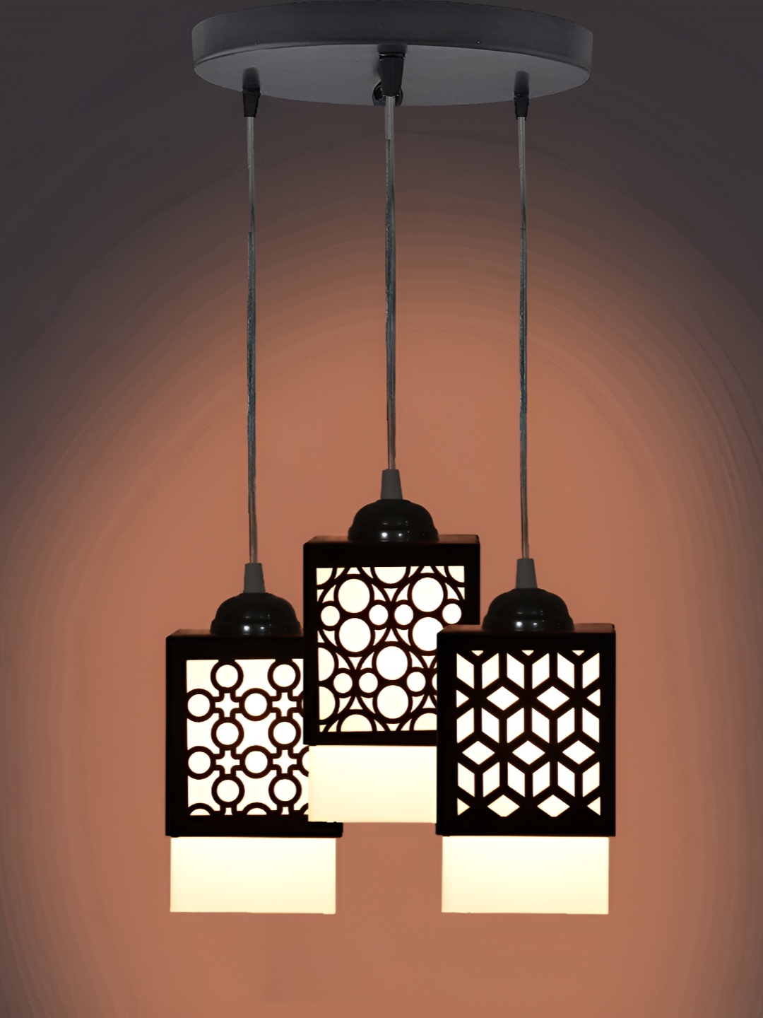 

1ST TIME Black & White Textured Wooden Rectangle Shaped Contemporary Ceiling Lamp