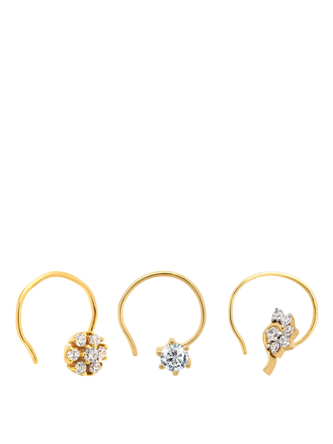 

March by FableStreet Set Of 3 18K Gold-Plated Cubic Zirconia-Studded Stud Nose Pins