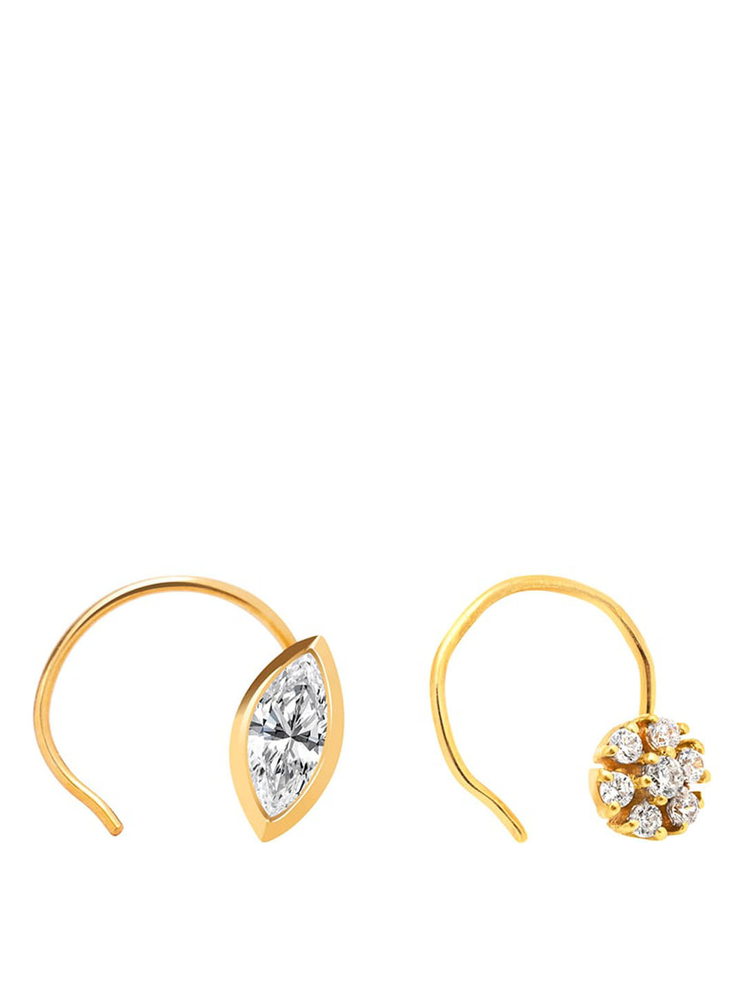 

March by FableStreet Set Of 2 18K Gold Plated Cubic Zirconia-Studded Stud Nose Pins