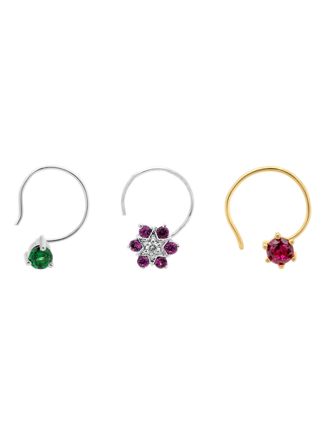 

March by FableStreet Set Of 3 Sterling Silver Rhodium-Plated Cubic Zirconia Stud Nose Pins
