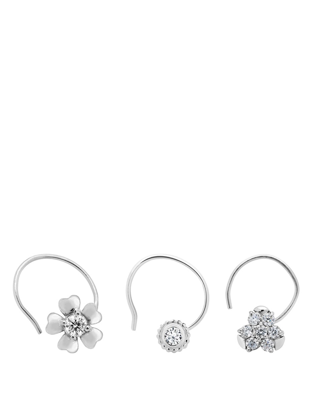 

March by FableStreet Set Of 3 Sterling Silver Rhodium-Plated Cubic Zirconia Stud Nose Pins