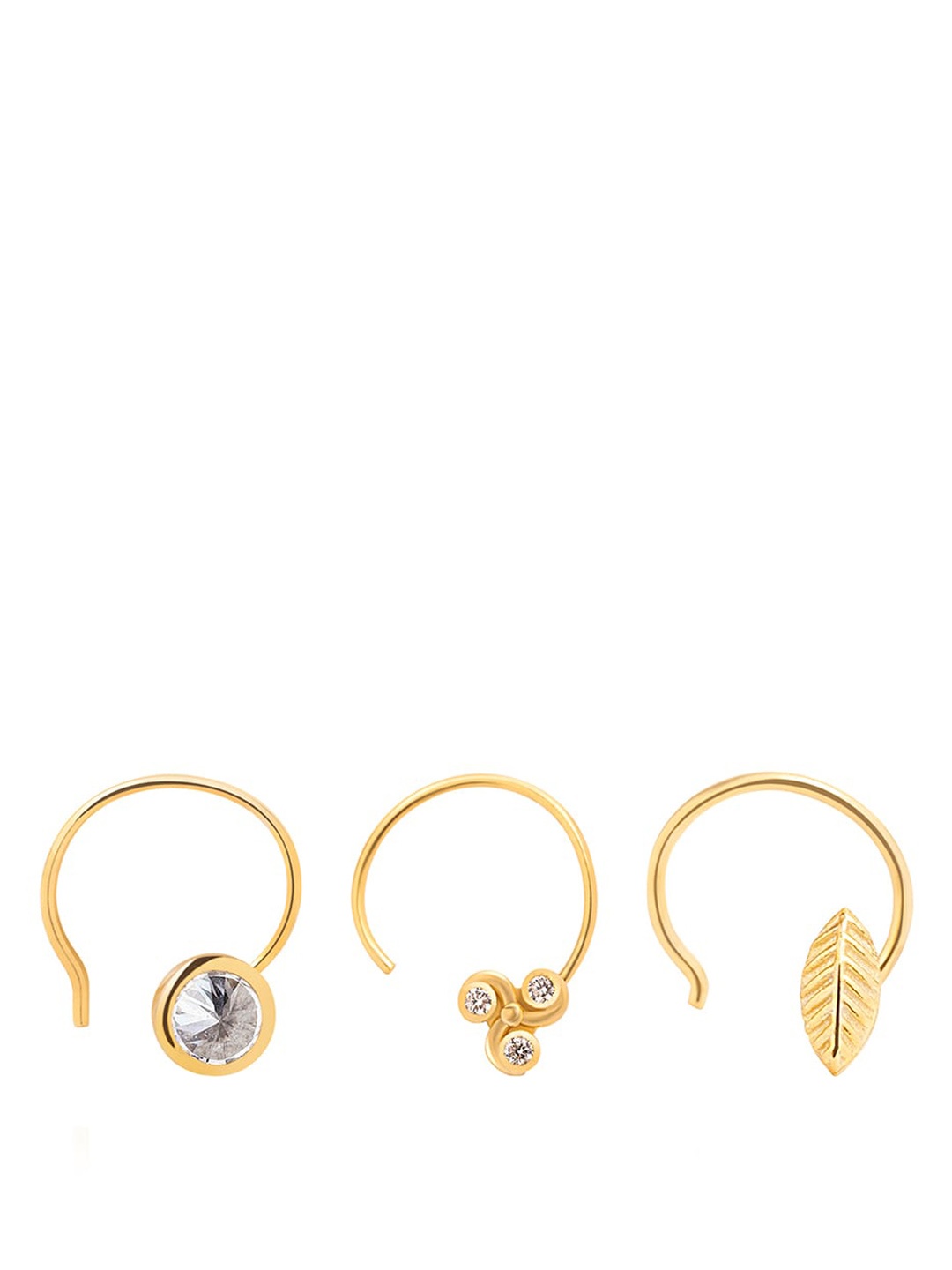 

March by FableStreet Set Of 3 18K Gold-Plated Cubic Zirconia-Studded Stud Nose Pins