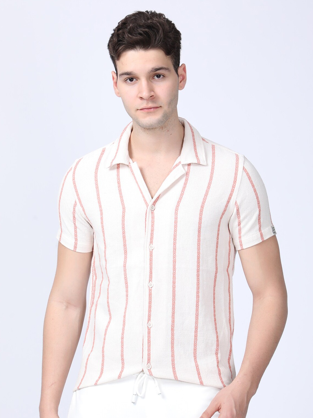 

POE Smart Slim Fit Vertical Stripes Cotton Casual Shirt, Orange