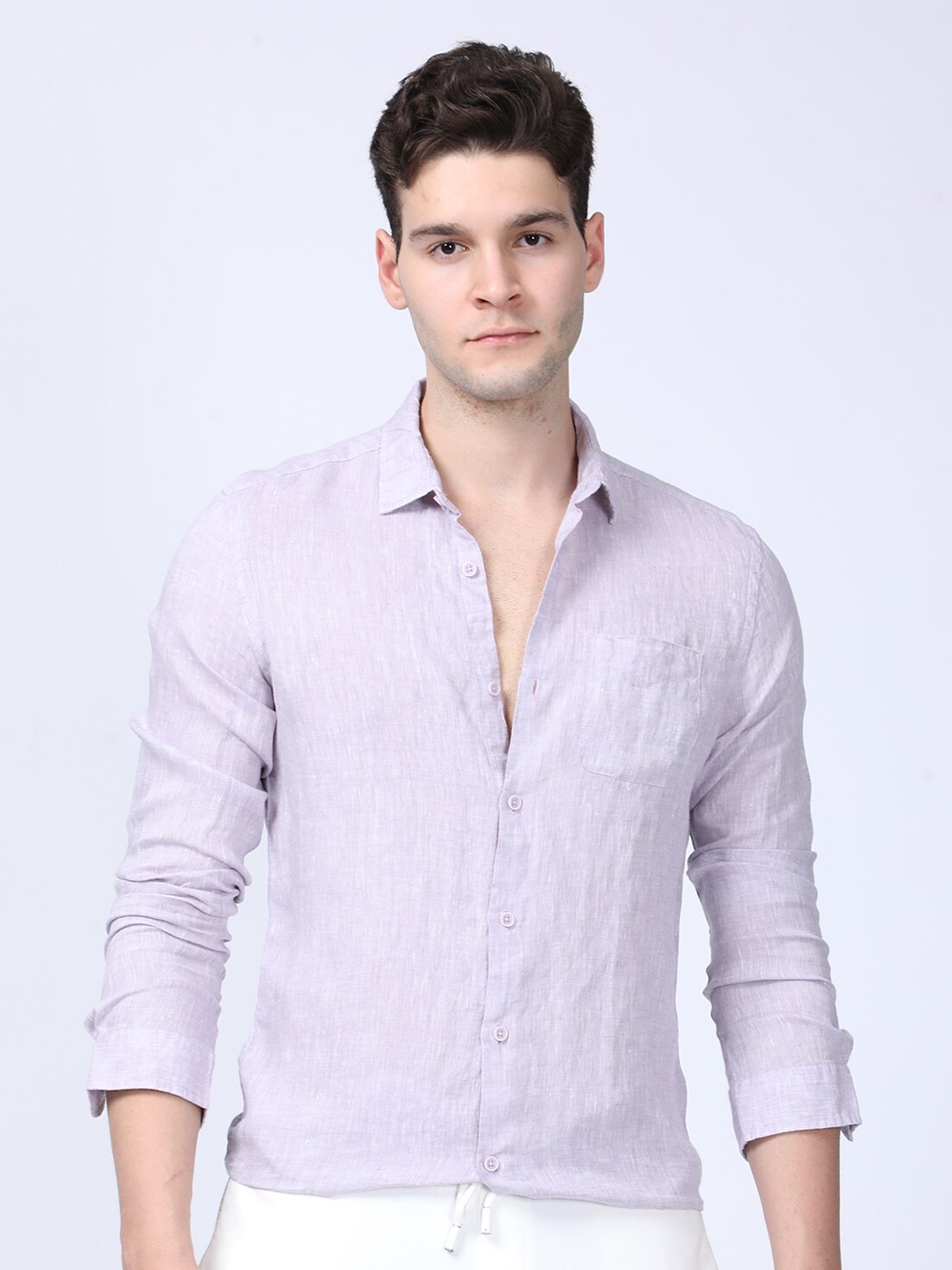 

POE Smart Spread Collar Linen Straight Slim Fit Formal Shirt, Purple