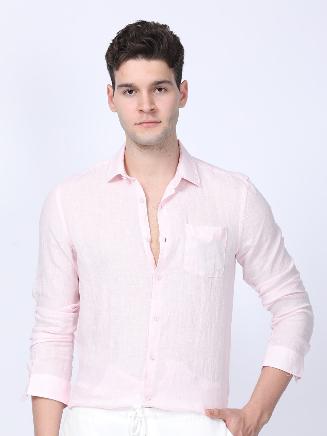 

POE Smart Slim Fit Linen Casual Shirt, Pink