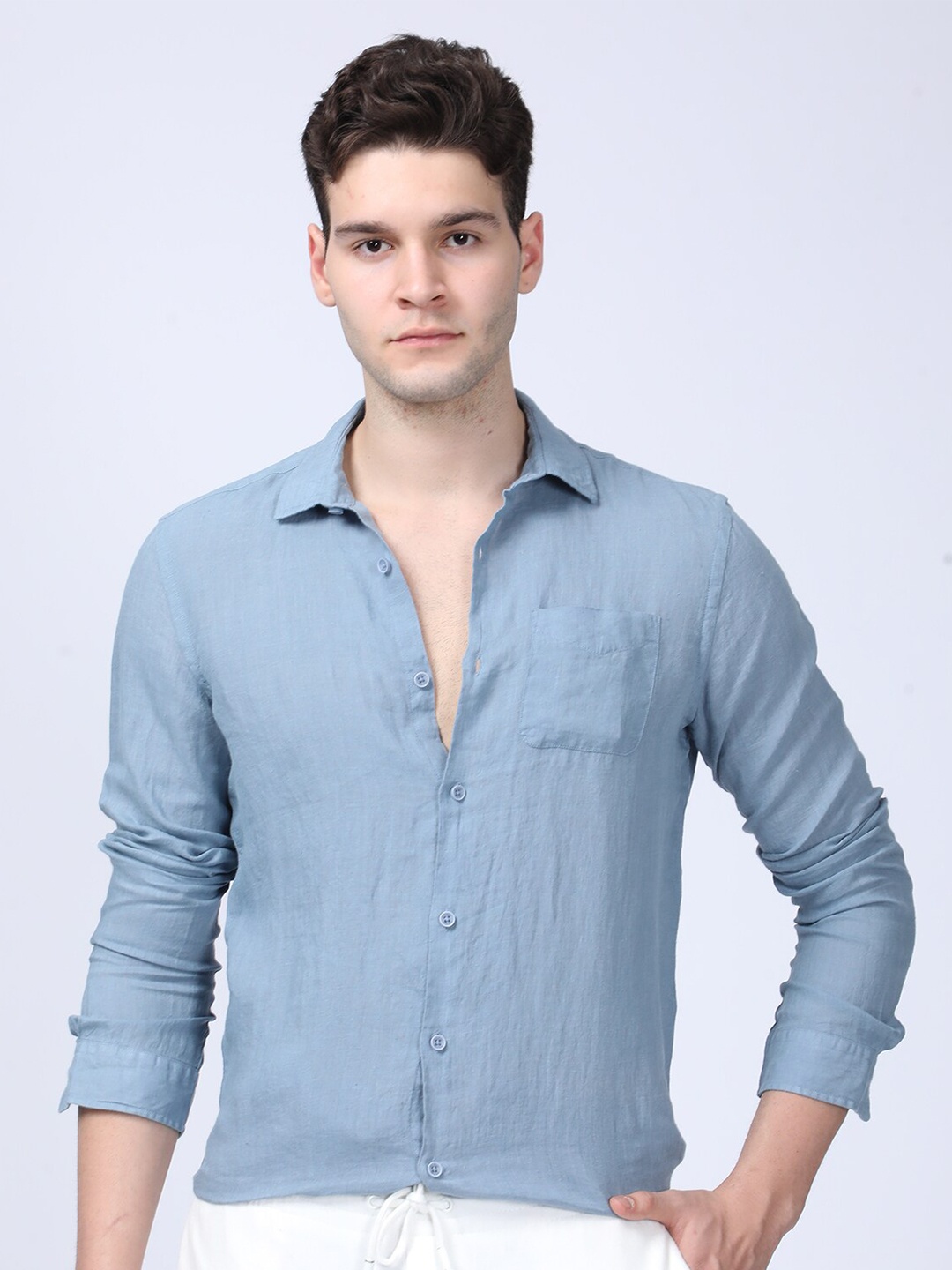 

POE Smart Slim Fit Opaque Linen Casual Shirt, Blue