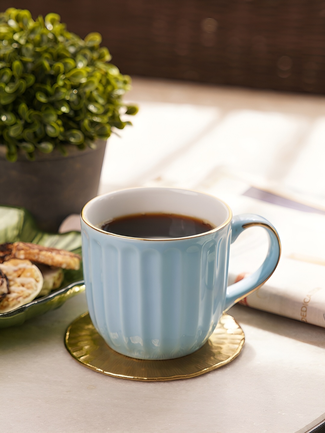 

Pure Home and Living Blue 2 Pcs Textured Ceramic Glossy Mugs