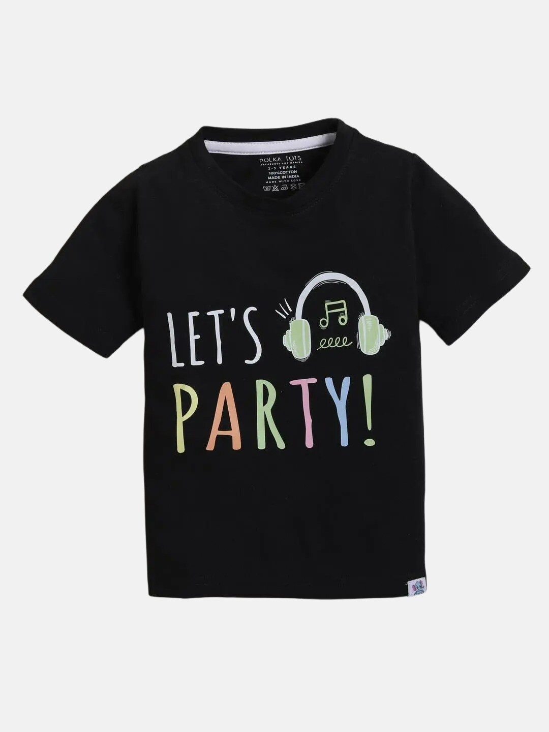 

Polka Tots Infants Typography Printed Round Neck Cotton Casual T-shirt, Black