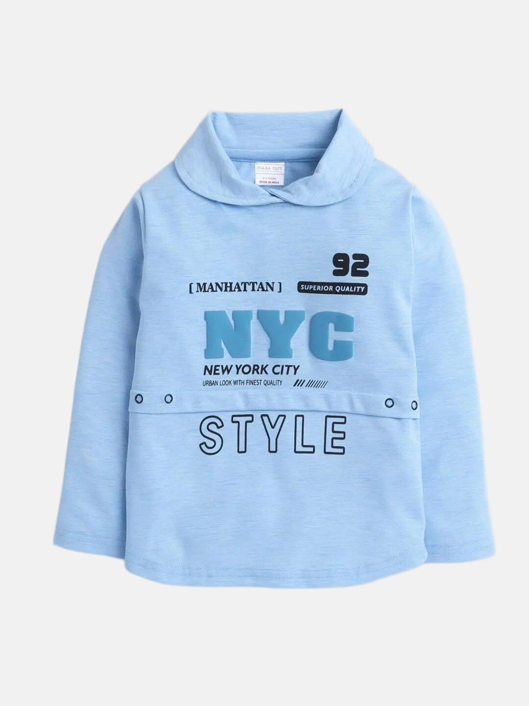 Polka Tots Infants Typography Printed Cotton Casual T-shirt, Blue