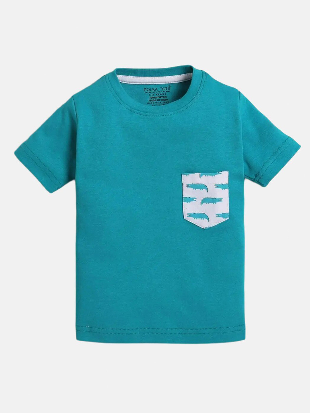 

Polka Tots Infants Round Neck Cotton Casual T-shirt, Blue