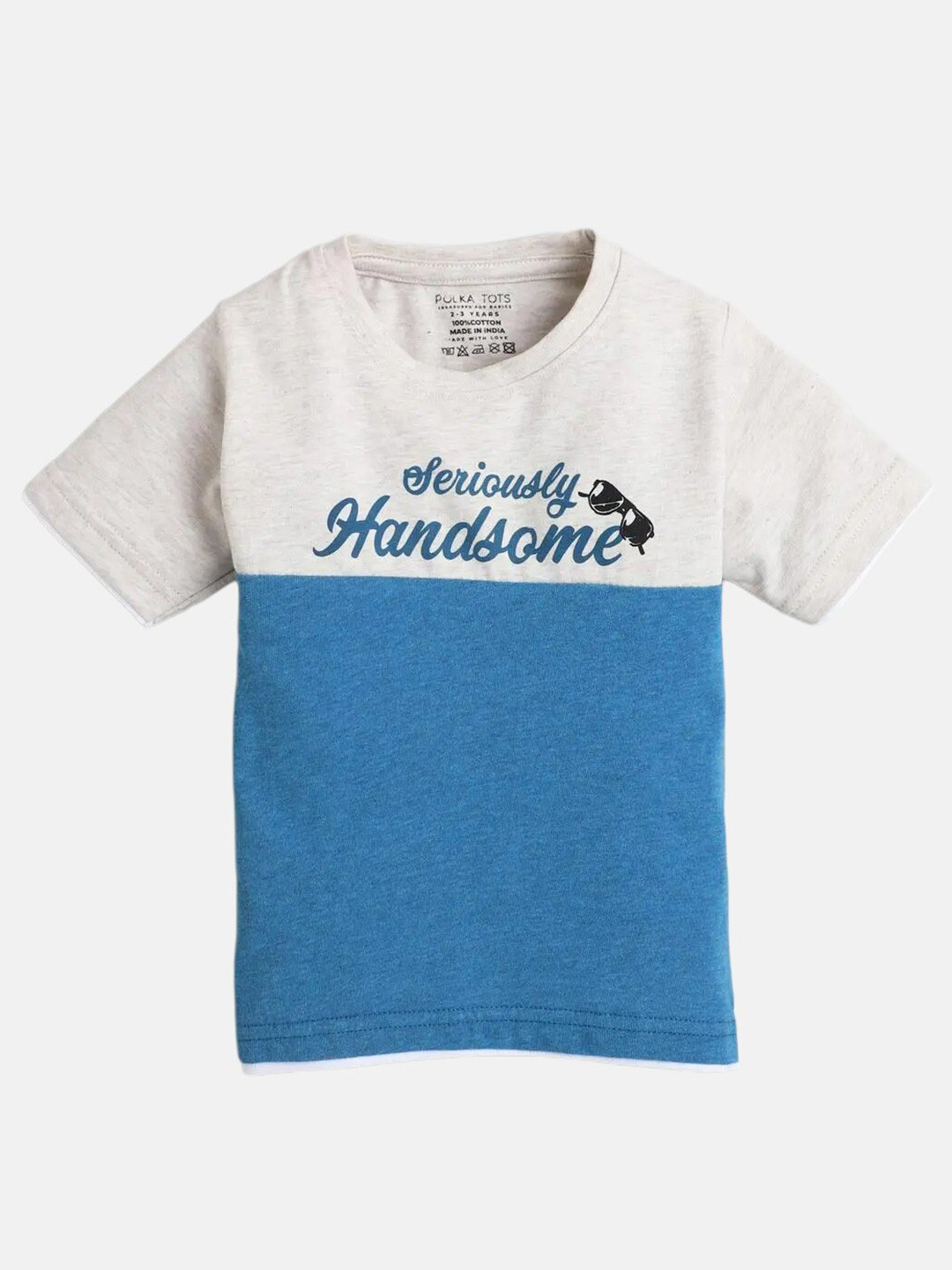 

Polka Tots Infants Colourblocked Round Neck Cotton Casual T-shirt, Cream