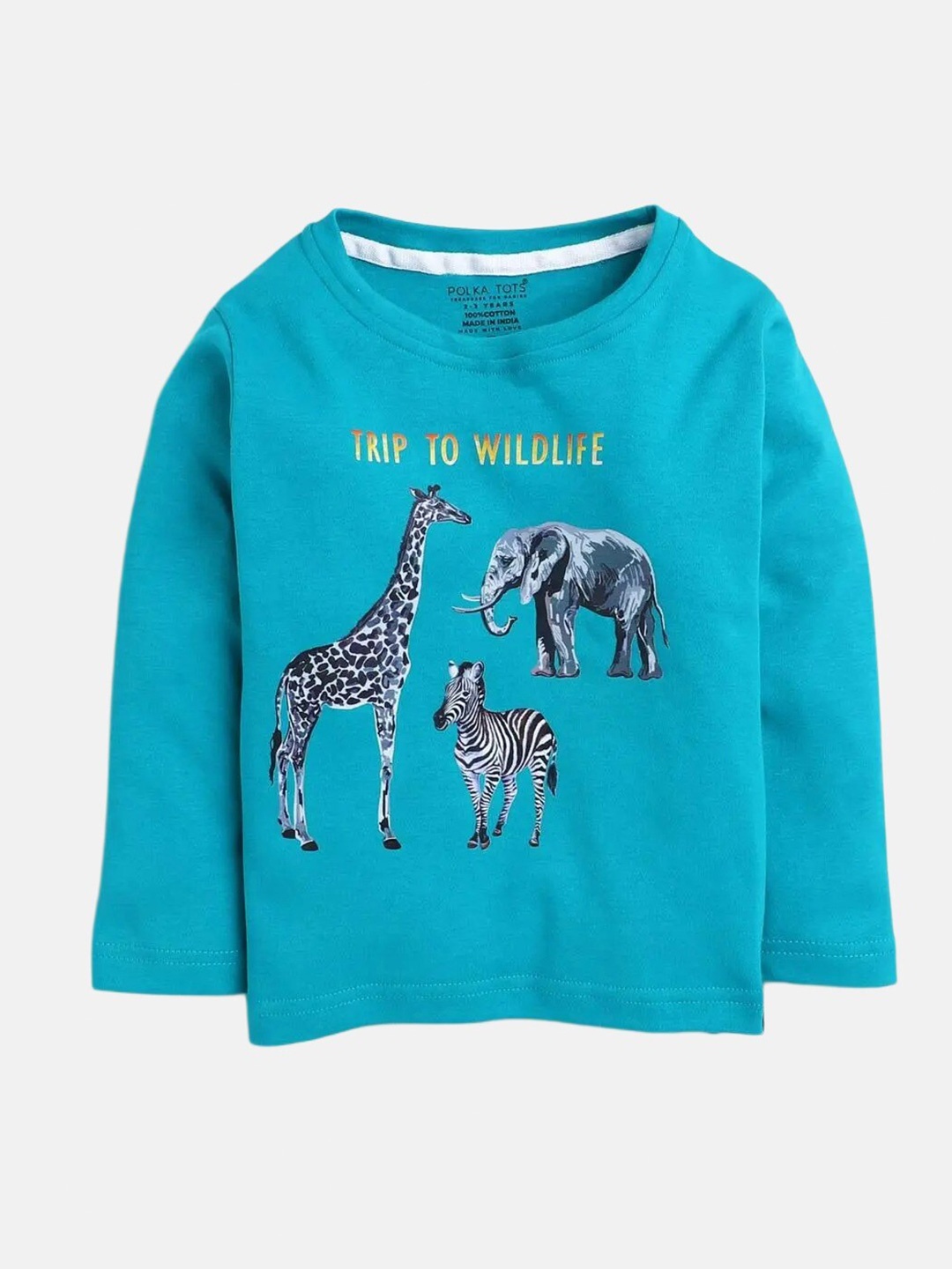 

Polka Tots Infants Graphic Printed Round Neck Cotton Casual T-shirt, Blue