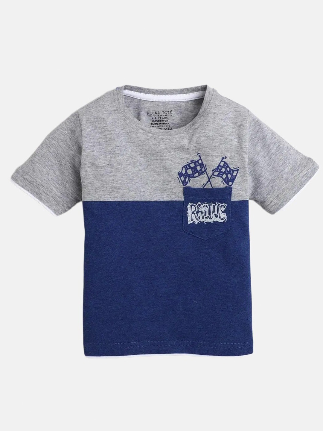 

Polka Tots Infants Colourblocked Round Neck Cotton Casual T-shirt, Grey