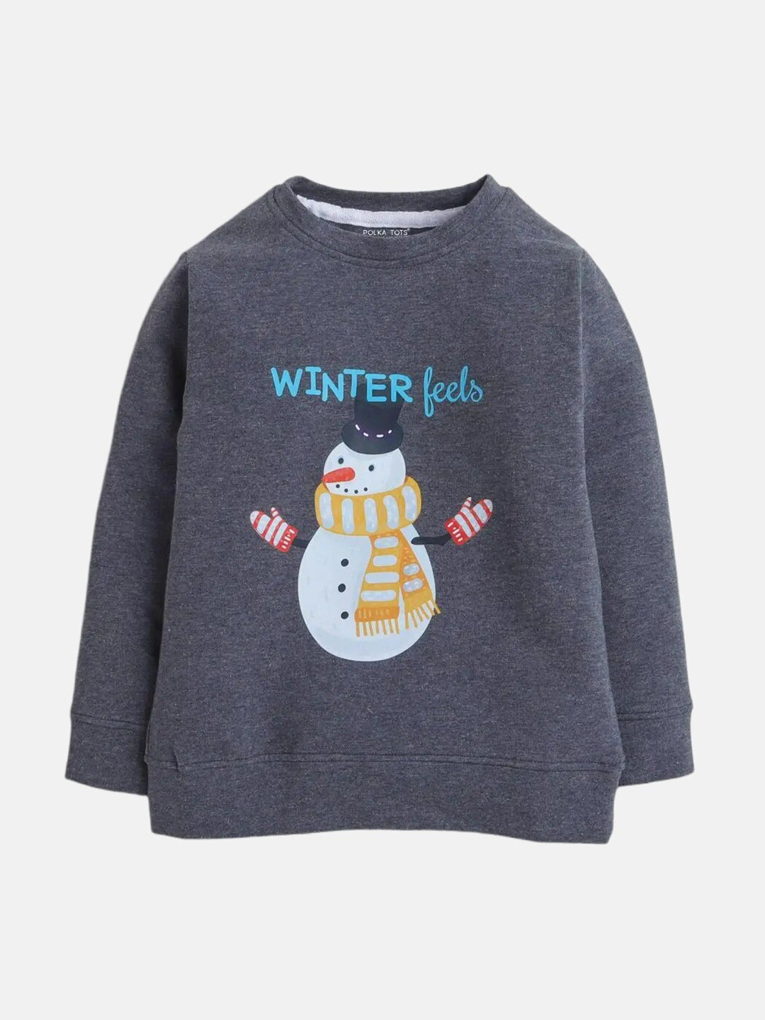 

Polka Tots Infants Graphic Printed Round Neck Cotton Casual T-shirt, Grey