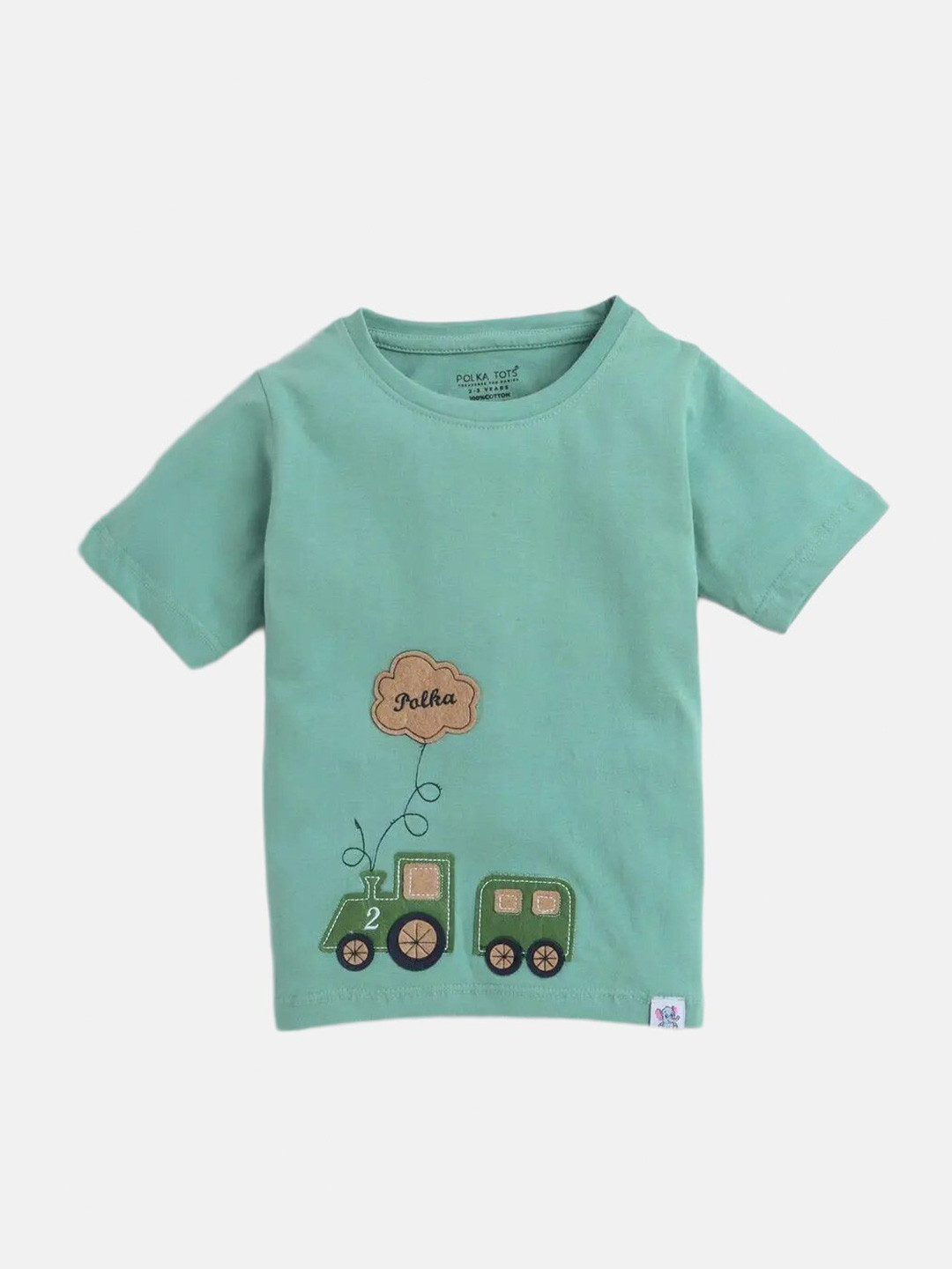 

Polka Tots Infants Printed Cotton Applique T-shirt, Green