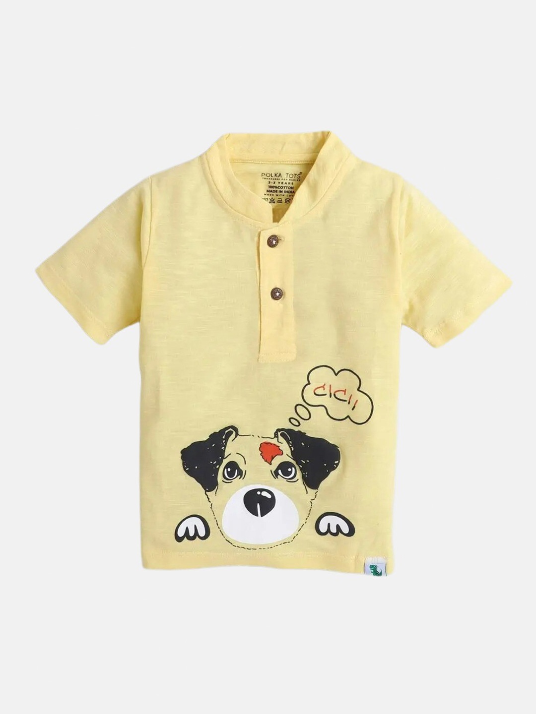

Polka Tots Infants Graphic Printed Henley Neck Cotton T-shirt, Yellow