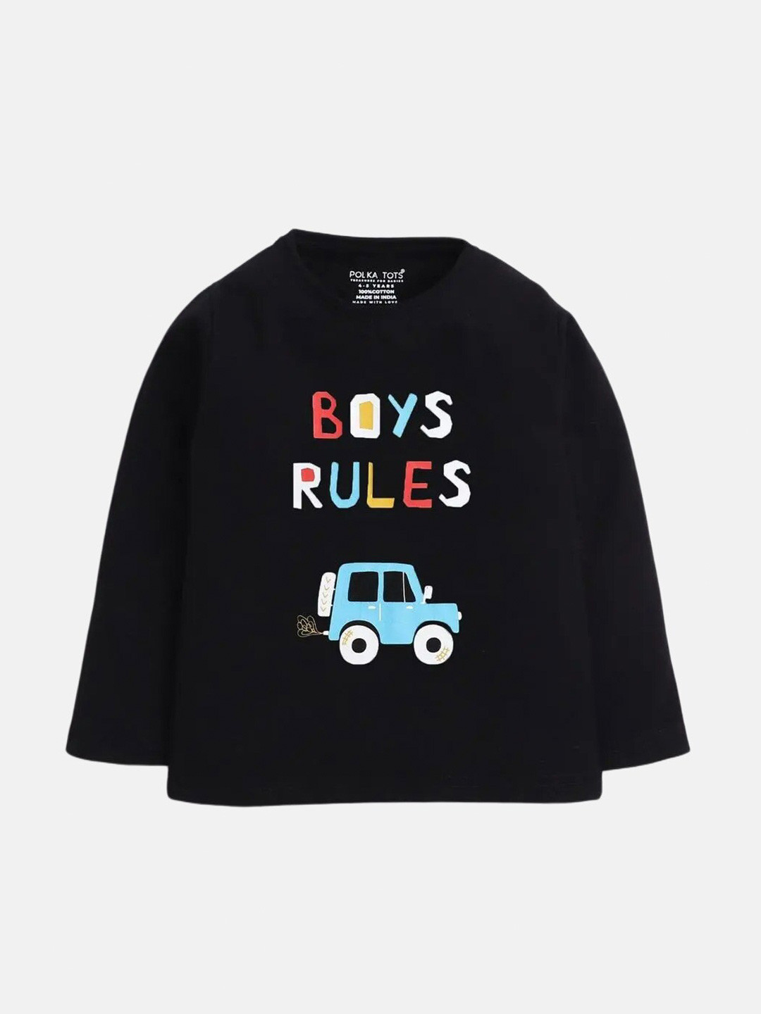

Polka Tots Infants Typography Printed Round Neck Casual T-shirt, Black