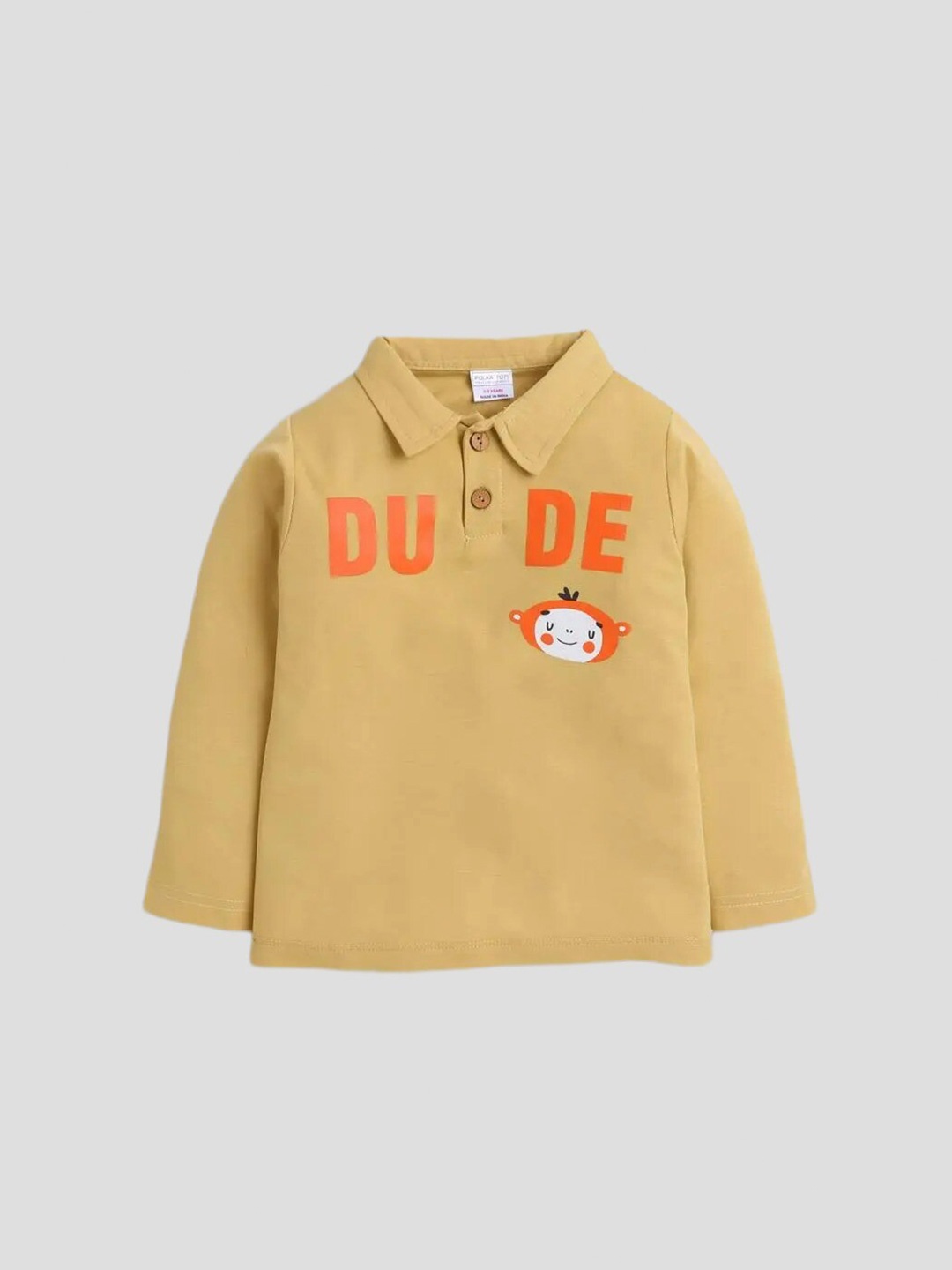 

Polka Tots Infants Typography Printed Polo Collar Cotton Casual T-shirt, Yellow