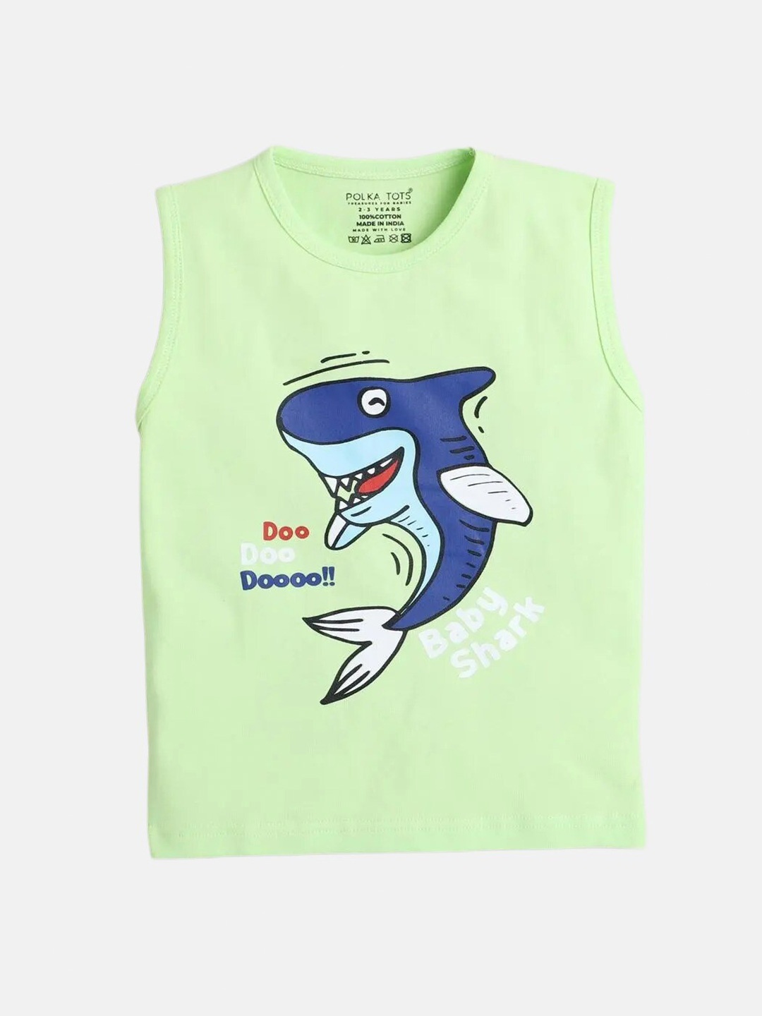 

Polka Tots Infants Graphic Printed Sleeveless Cotton Casual T-shirt, Green