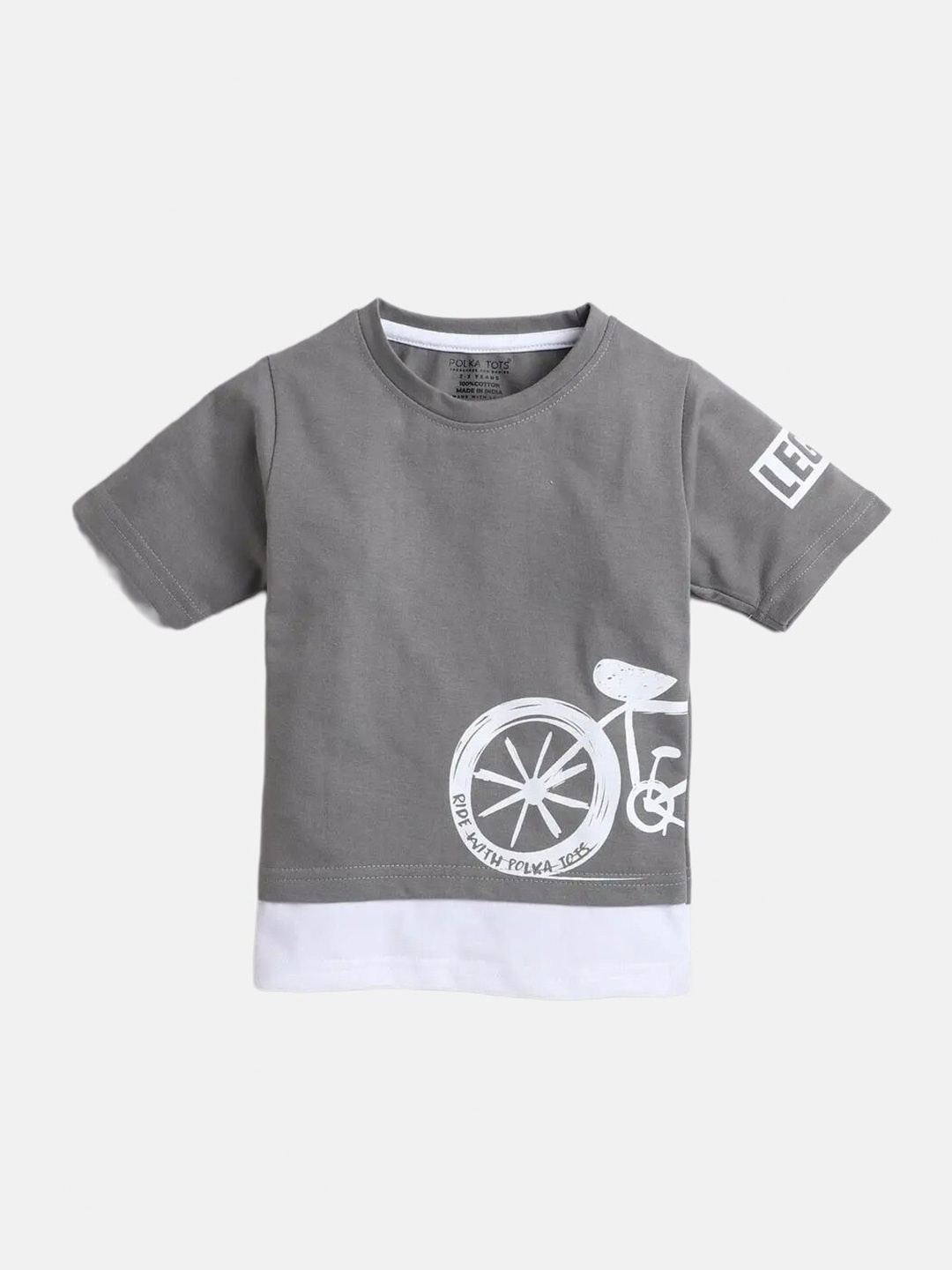 

Polka Tots Boys Typography Printed Round Neck Cotton T-shirt, Grey