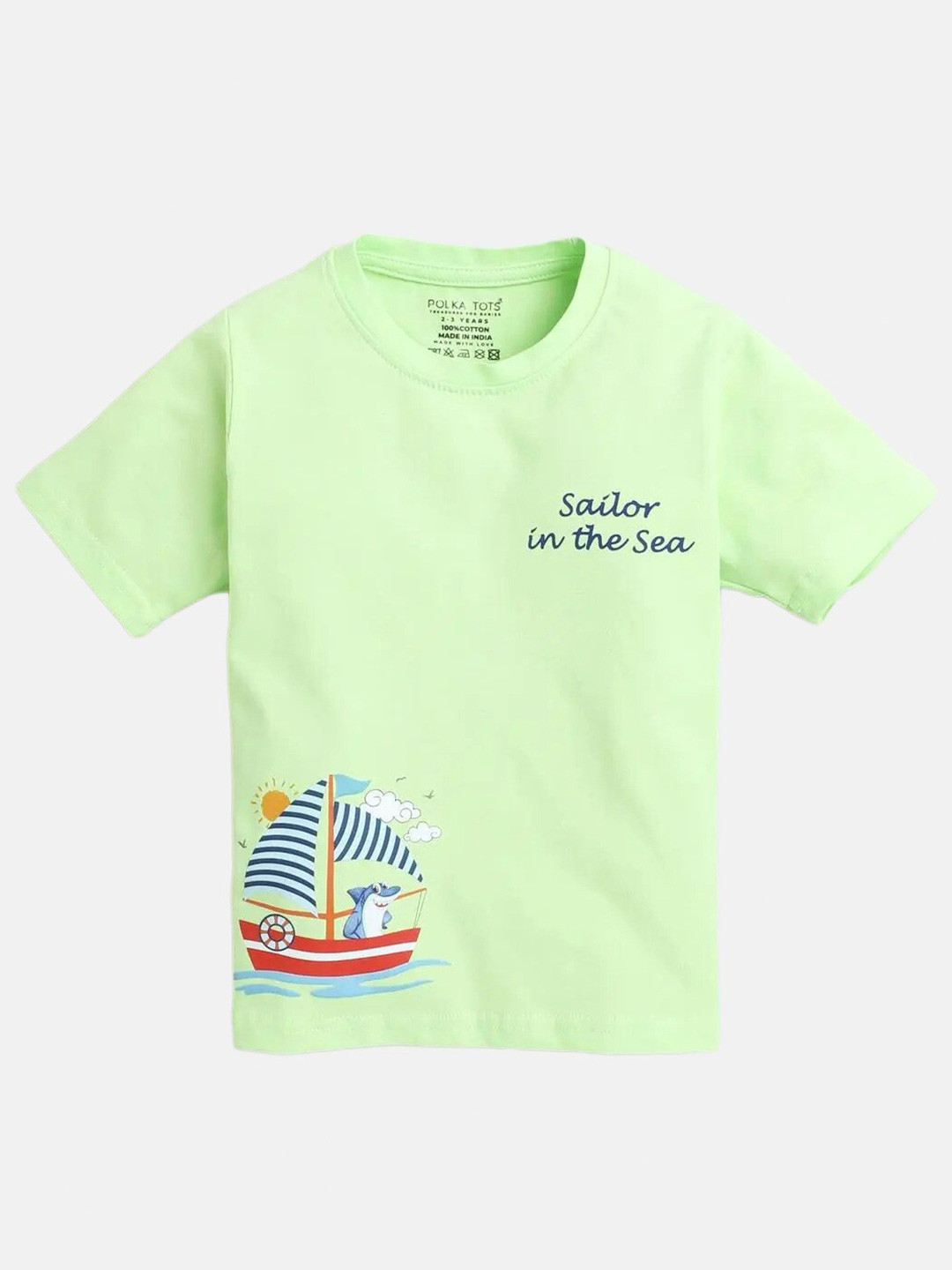 

Polka Tots Infants Typography Printed Round Neck Cotton Casual T-shirt, Green