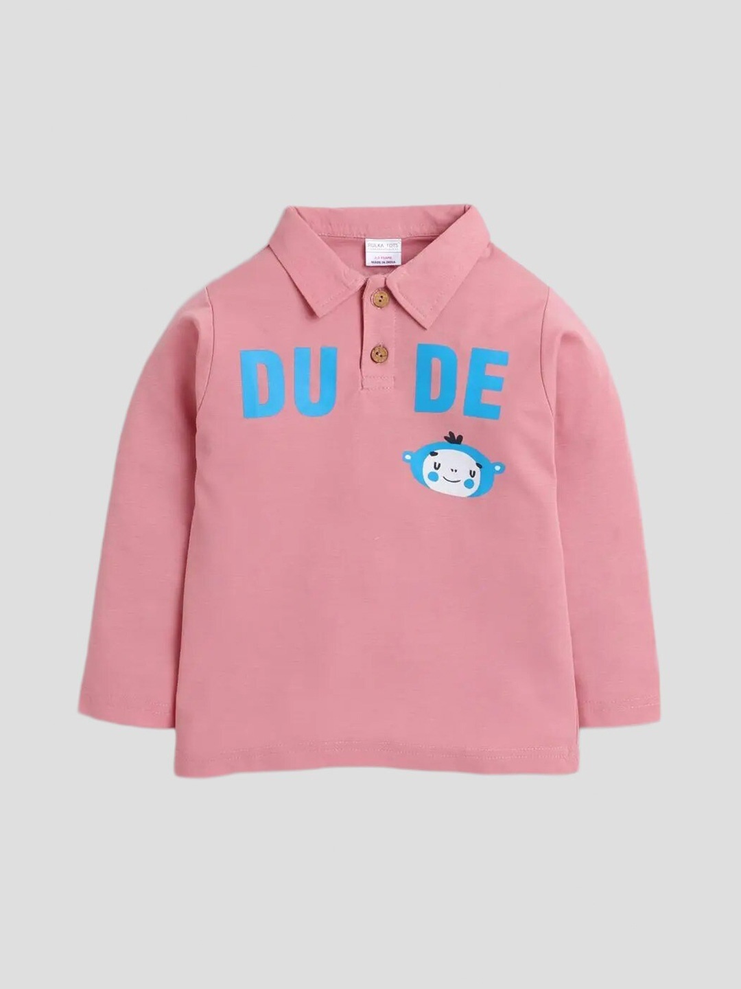 

Polka Tots Infants Typography Printed Polo Collar Cotton Casual T-shirt, Pink