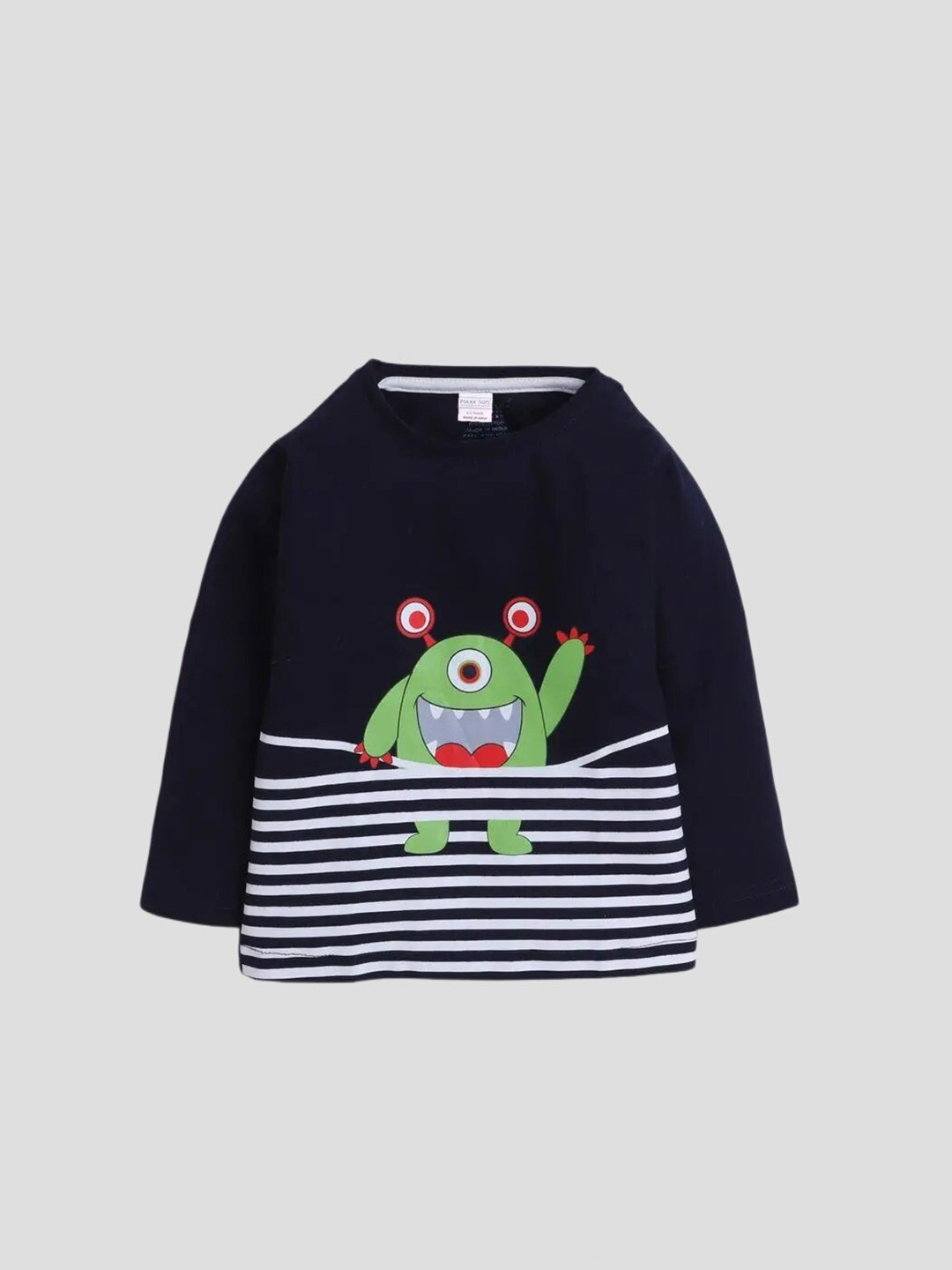

Polka Tots Infants Graphic Printed Round Neck Cotton Casual T-shirt, Navy blue