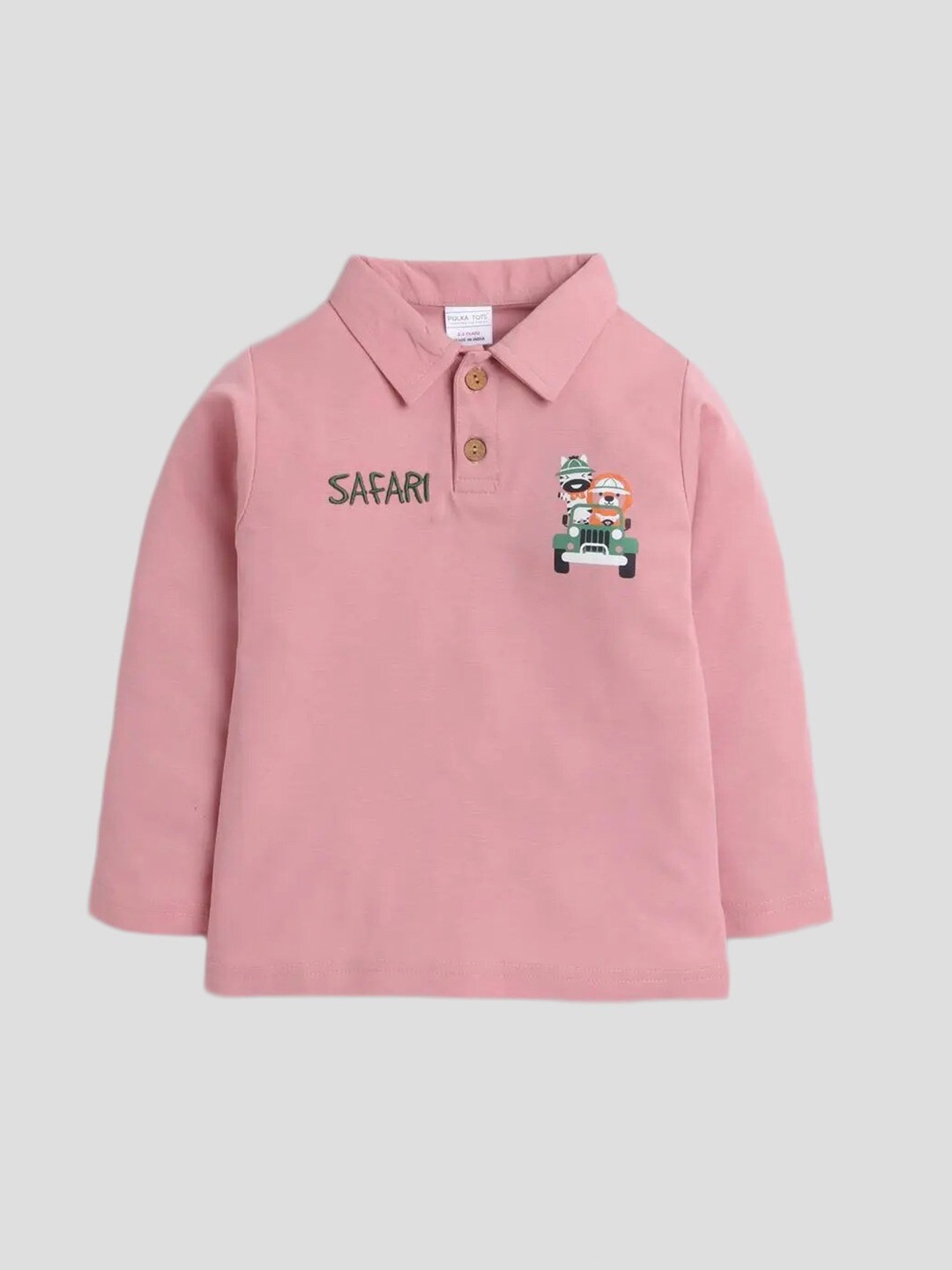 

Polka Tots Infants Polo Collar Cotton Applique T-shirt, Pink