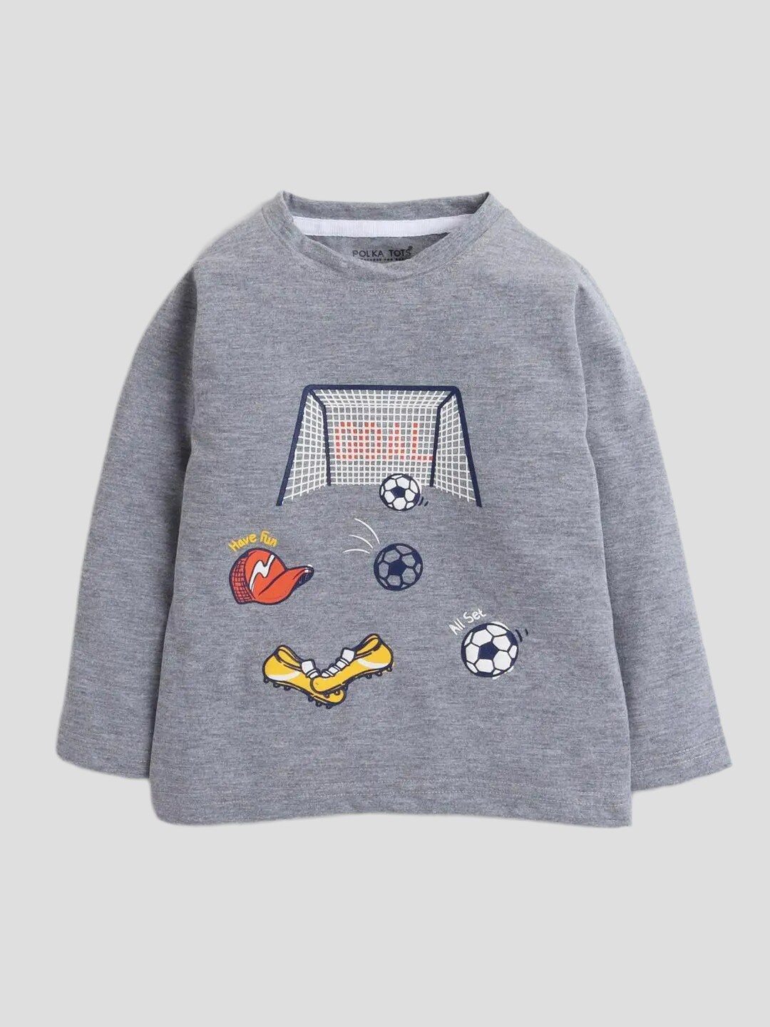 

Polka Tots Infants Graphic Printed Round Neck Cotton Casual T-shirt, Grey