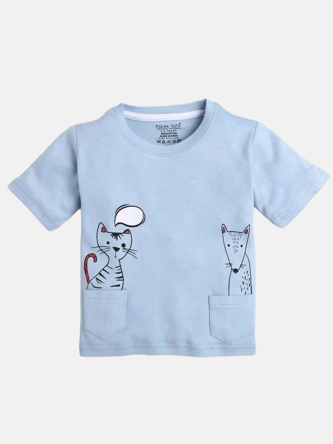 

Polka Tots Boys Graphic Printed Round Neck Cotton Casual T-shirt, Blue