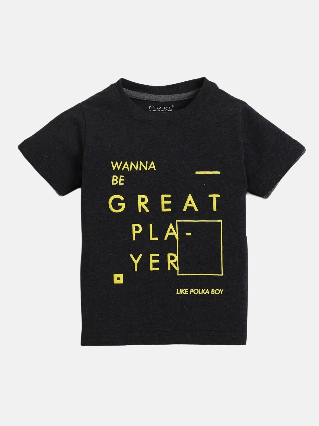 

Polka Tots Infants Typography Printed Round Neck Cotton Casual T-shirt, Black
