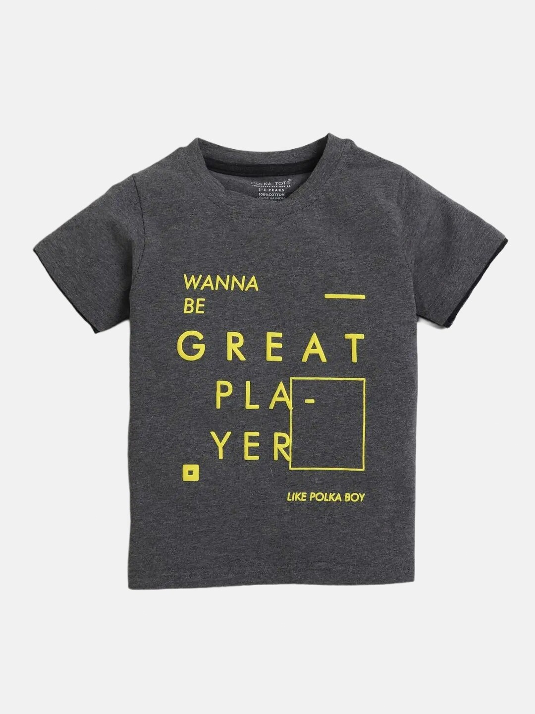 

Polka Tots Infants Typography Printed Round Neck Cotton Casual T-shirt, Grey