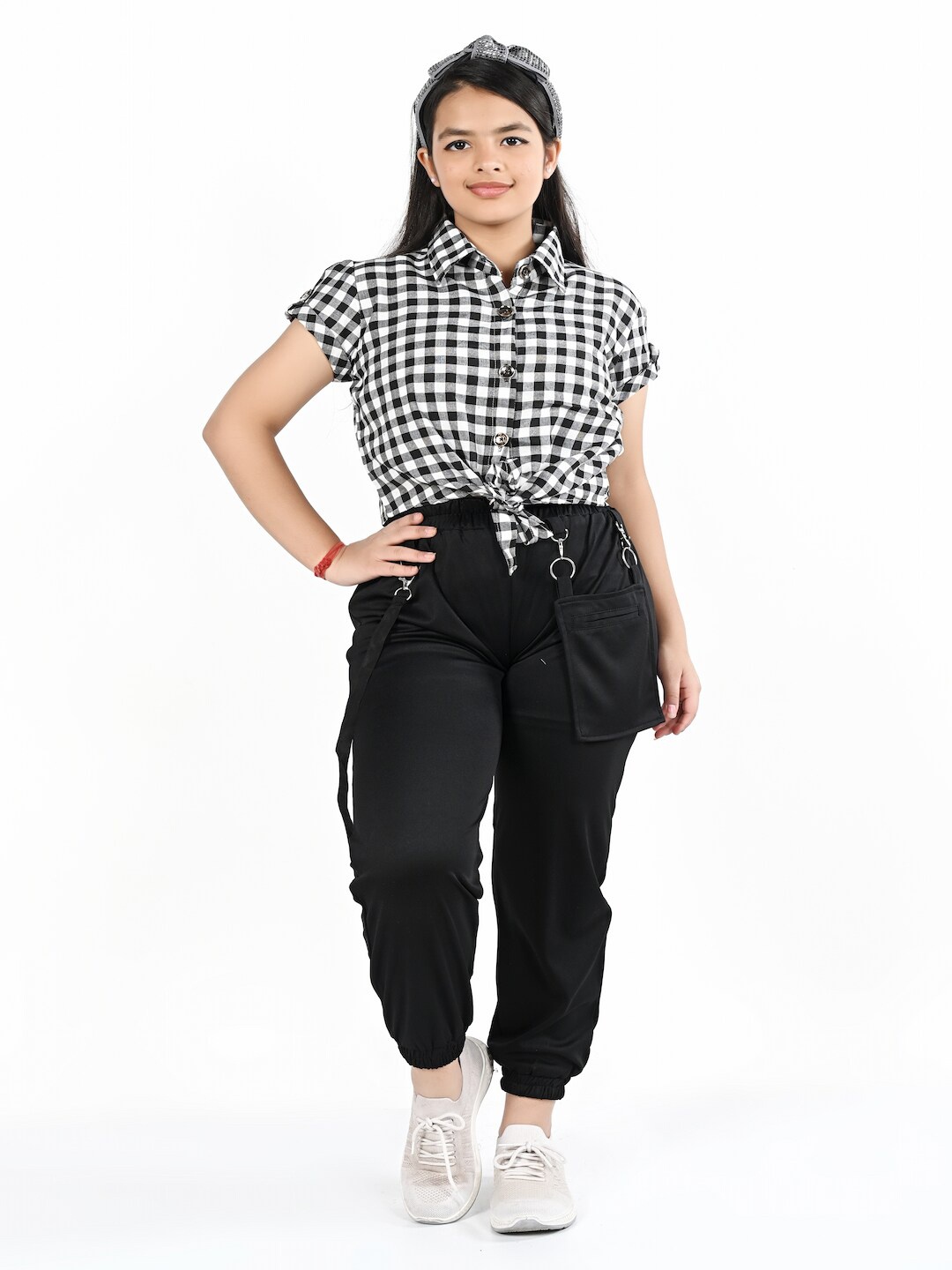 

BAESD Girls Checked Shirt with Trousers, White