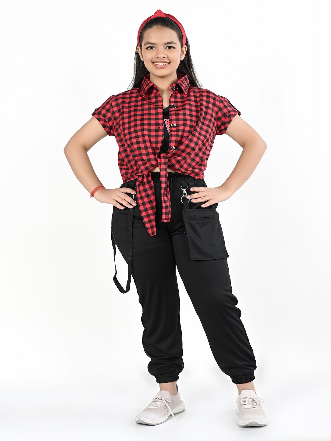 

BAESD Girls Checked Shirt with Trousers, Red