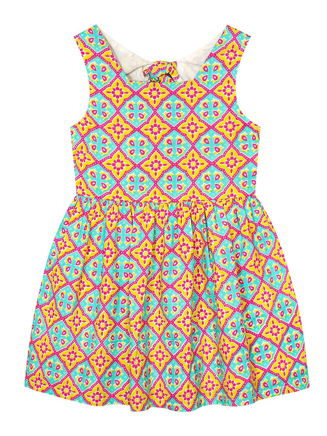 

Budding Bees Girls Ethnic Motifs Printed Square Neck Cotton Fit & Flare Dress, Green