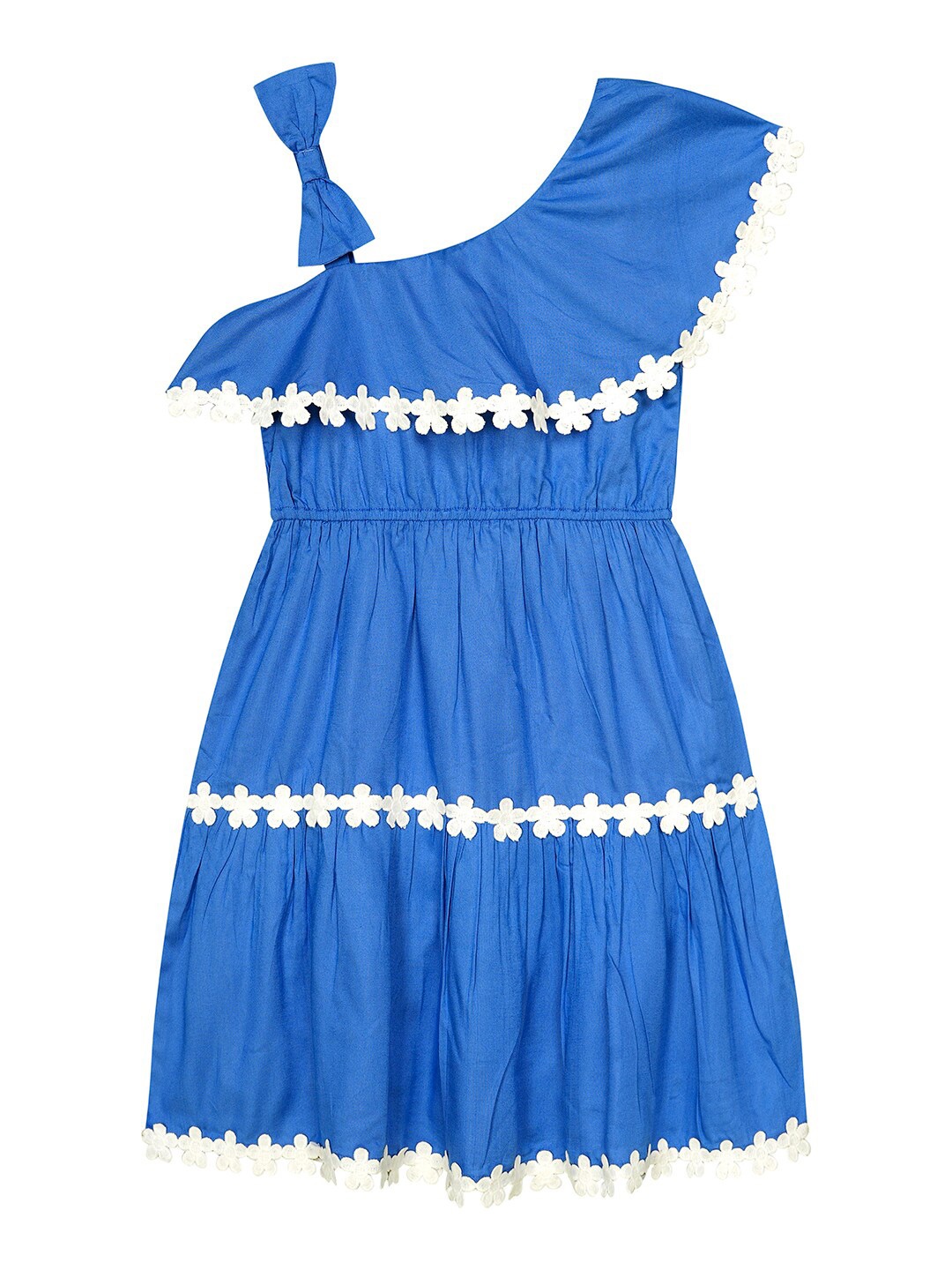 

Budding Bees Girls One Shoulder Cotton Fit & Flare Dress, Blue