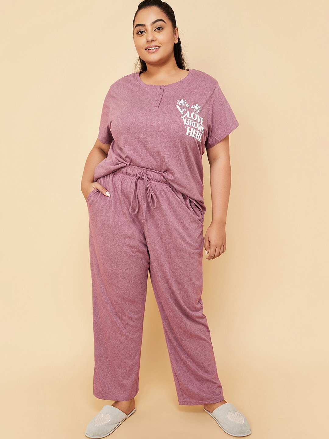 

max Women Pure Cotton Printed Night suit, Purple
